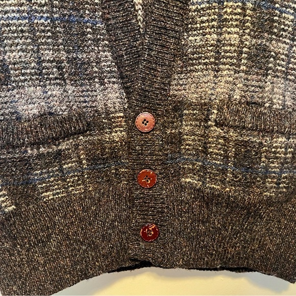 Vintage Henry Grethel Shetland Wool Brown/Grey Vest with Blue Stripe Men Size L - Picture 4 of 6
